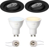 PHILIPS HUE - LED Spot Set GU10 - White Ambiance - Bluetooth - Primux Delton Pro - Inbouw Rond - Mat Zwart - Kantelbaar - Ø82mm