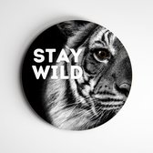 Muurcirkel stay wild | tijger zwart/wit | wanddecoratie dieren - 40x40cm, Dibond