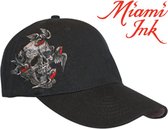 Miami Ink  pet baseball cap met flex band kleur zwart met skull patch maat S/M