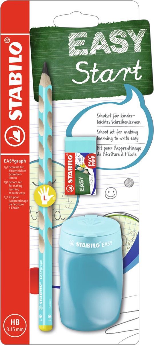 STABILO school set EASYgraph voor linkshandige kinderen (potlood + slijper + gom) - blauw assortiment