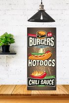 3D Retro Hout Poster Burgers Hotdogs Chili Sauce