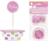 48 stuks cupecake vormen Baby Roze, met Prikkers, Geboorte, Gender Party