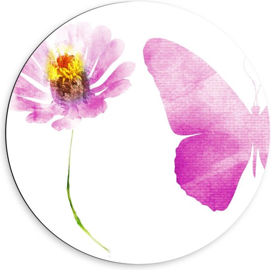 Dibond Wandcirkel - Roze Figuren - 60x60cm Foto op Aluminium Wandcirkel (met ophangsysteem)