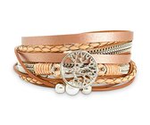 Leren armband zand met zilver en levensboom 17,5cm Galeara design Life