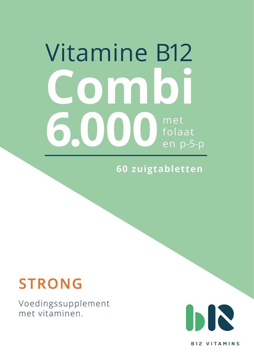B12 Vitamins - B12 Combi 6.000 met Folaat en P-5-P - 60 tabletten - Vitamine B12 methylcobalamine, adenosylcobalamine, actief foliumzuur, actieve vitamine B6 - B12 Combi - vegan - voedingssupplement