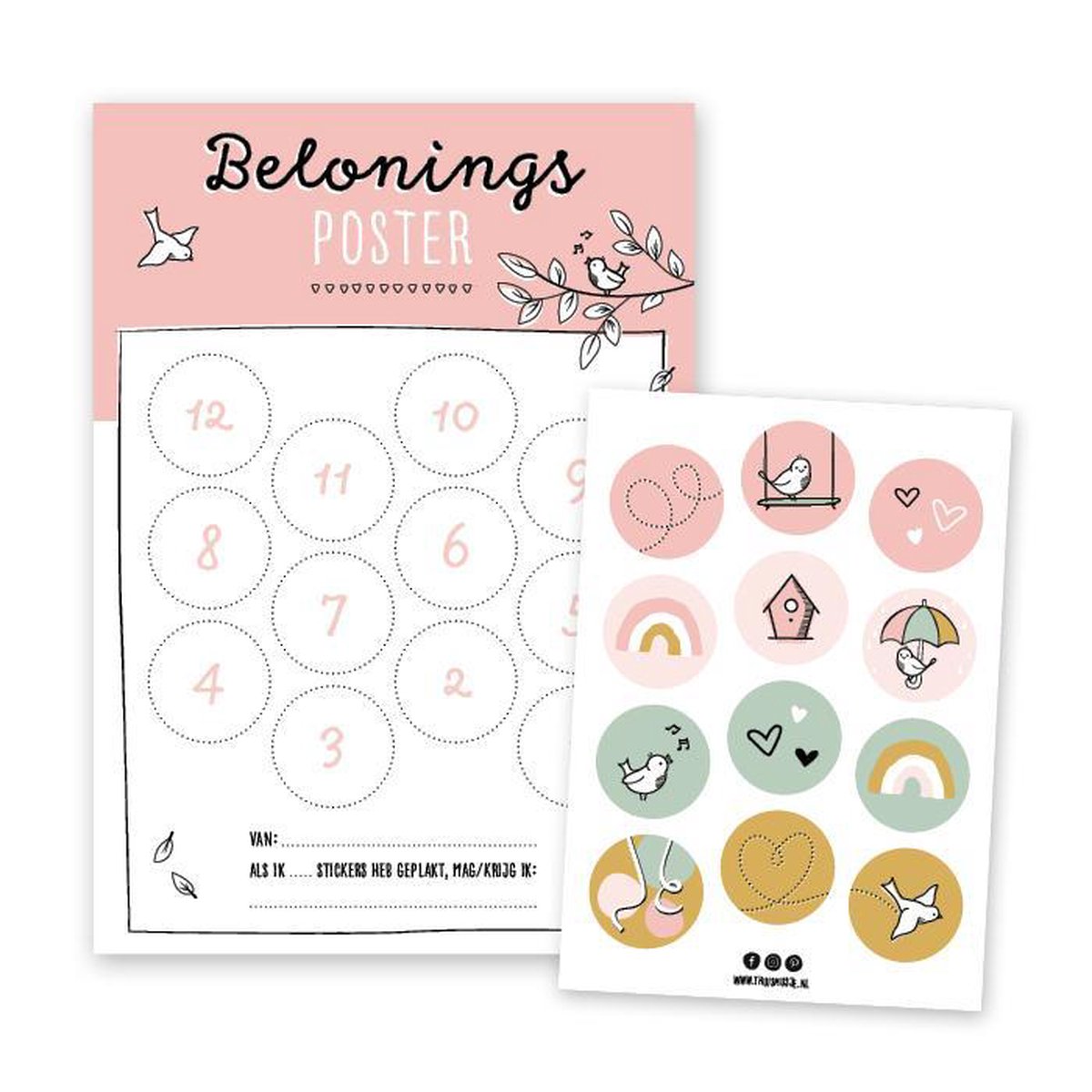 Beloningsposter A4 | roze | incl. 12 stickers | Thuismusje