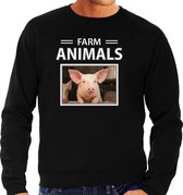 Dieren foto sweater Varken - zwart - heren - farm animals - cadeau trui Varkens liefhebber 2XL