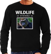 Dieren foto sweater Aap - zwart - heren - wildlife of the world - cadeau trui Gorilla apen liefhebber M