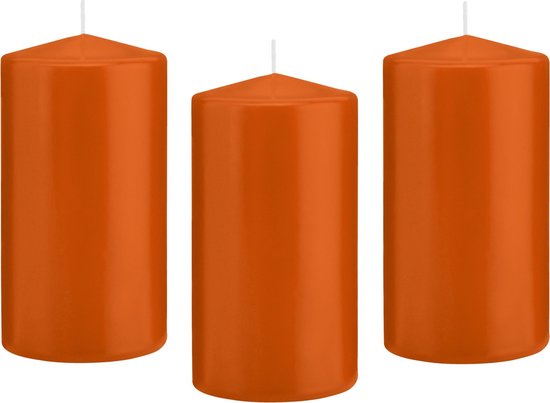 10x Oranje cilinderkaarsen/stompkaarsen 8 x 15 cm 69 branduren - Geurloze kaarsen oranje - Stompkaarsen
