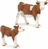 Plastic speelgoed figuren bonte koe en kalfje 13 en 6 cm - Boerderij dieren setje