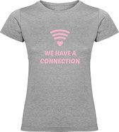 Dames - T-Shirt - Casual T-Shirt - Fun T-Shirt - Fun Tekst - Lifestyle T-Shirt - Mood - Love - WiFi - We Have A Connection - Sport Grey - Maat S