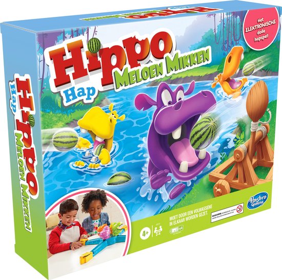 Hasbro Gaming Hippo Hap Meloen Mikken - Kunststof - Penlite - Standaard editie - Jongens en meisjes - Behendigheidspel - Batterij