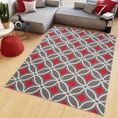 Tapiso Maya Vloerkleed Grijs Rood Slaapkamer Tapijt Maat- 140x200