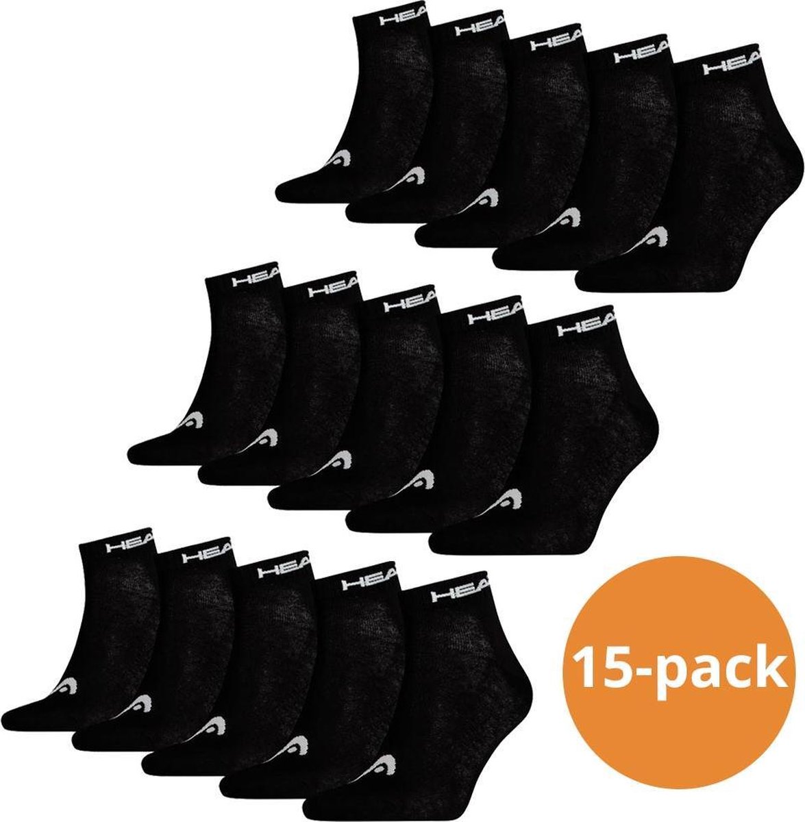 HEAD Quarter Sokken 15 paar enkelsokken Unisex Zwart