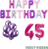45 jaar Verjaardag Versiering Ballon Pakket Pastel & Roze
