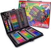 150 Delige Deluxe Art Set voor kinderen - potloden verf wasco - zwart