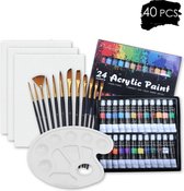 Paulgragou - Ensemble de peinture acrylique - 12 Pinceaux - 24 couleurs de peinture - 3 Toiles sur toile - Peinture sur toile