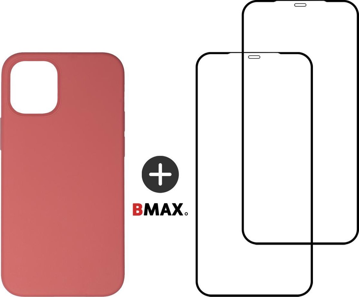 BMAX Telefoonhoesje geschikt voor iPhone 12 Mini - Siliconen hardcase hoesje roze - Met 2 screenprotectors full cover