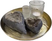 Decoratieve Schaal Set - Kaarsenplateau - Messing - Hartjes - Met kaarsen - Set van 6 - 30x15cm/Ø34xH4