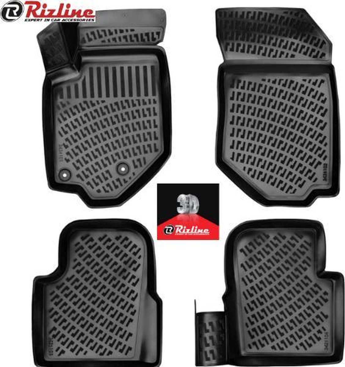 Rizline 3D rubberen matten automatten vloermatten compatibel met PEUGEOT 2008 2012-2018 Premium 3D originele pasvorm-rubberen zwart