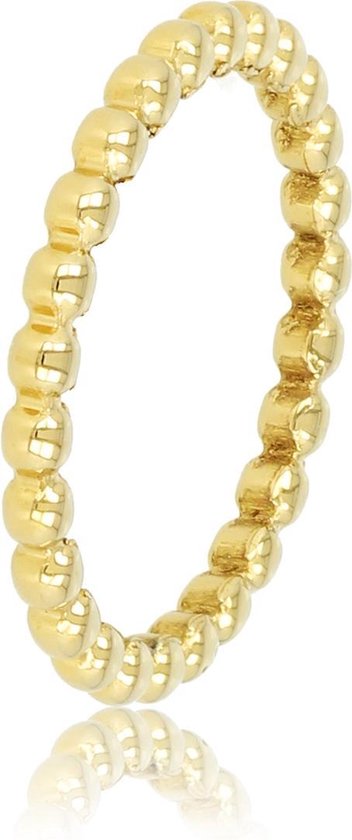 My Bendel - Goudkleurige ring met bolletjes - Leuke 2,5 mm bolletjes ring goudkleurig gemaakt van mooi blijvend edelstaal - Met luxe cadeauverpakking