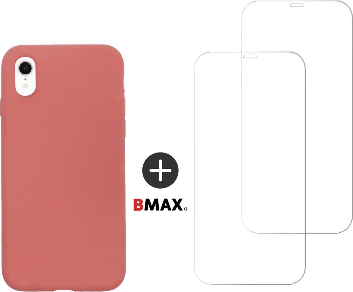 BMAX Telefoonhoesje geschikt voor iPhone XR - Siliconen hardcase hoesje roze - Met 2 screenprotectors