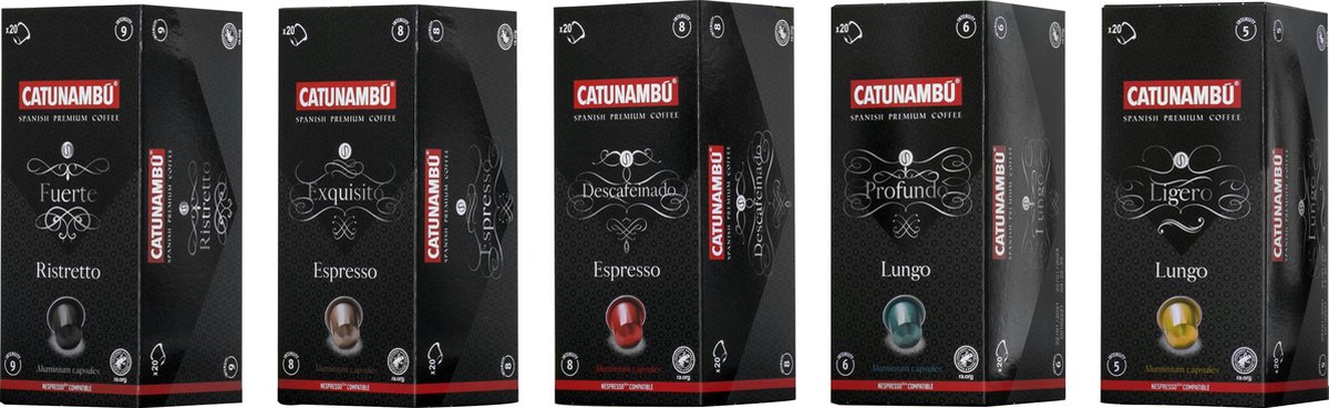 Catunambú Koffiecups Assortibox 5 x 20 capsules EXTRA VOORDELIG Proefverpakking