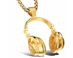 DJ Ketting met Koptelefoon Hanger – Goud Kleurig – Kettingen Heren Dames – Muziek Liefhebber – Papa Cadeau Voor Mannen – Vaderdag