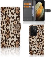 Book Cover Geschikt voor Samsung Galaxy S21 Ultra Smartphone Hoesje Leopard