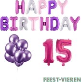 15 jaar Verjaardag Versiering Ballon Pakket Pastel & Roze
