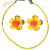 2 delig setje -enkelbandje -oorclips - bloem -geel -Kinderen- Charme Bijoux