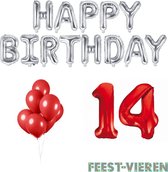 14 jaar Verjaardag Versiering Ballon Pakket Rood & Zilver