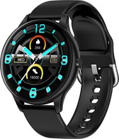 Belesy® Callisto - Smartwatch Dames – Smartwatch Heren - Horloge - Stappenteller - Kleurenscherm - Koortsmeter – Bloeddruk - Full Touch - Maak je eigen wijzerplaat - Zwart - Silico