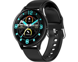 Belesy® Callisto - Smartwatch Dames – Smartwatch Heren - Horloge - Stappenteller - Kleurenscherm - Koortsmeter – Bloeddruk - Full Touch - Maak je eigen wijzerplaat - Zwart - Siliconen - Moederdag