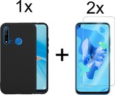 Huawei P20 Lite 2019 hoesje zwart siliconen case hoes cover hoesje - 2x huawei p20 lite 2019 screenprotector