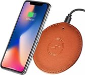 DrPhone QLA3 Wireless Charger � 18W (9v/2A) Snellader - Draadloze Lader - PU Leder � voor o.a iOS/Android Smartphones - Bruin