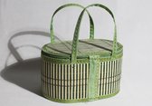 Picknickmand - 28 cm - Handgemaakt - Bamboe - Vintage - Groen - Picknicktas