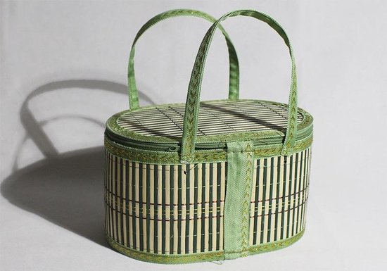 Gedateerd kans uitspraak Picknickmand - 28 cm - Handgemaakt - Bamboe - Vintage - Groen - Picknicktas  | bol.com