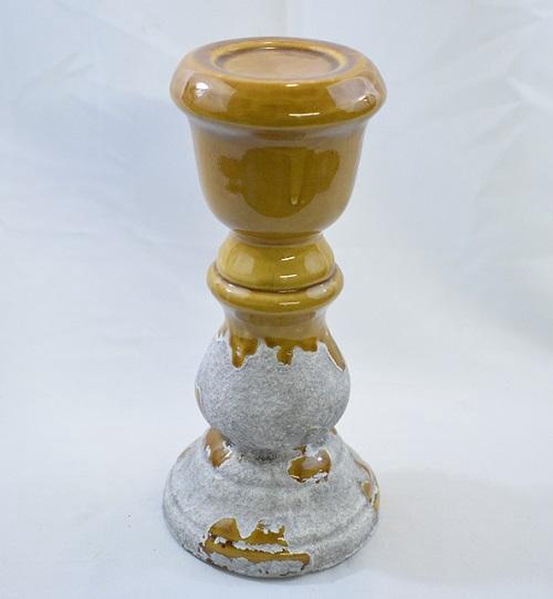 ZoeZo Design Kandelaar - kaarshouder - robuust - vintage - bruin - oker - aardewerk H33 x Ø 16 cm