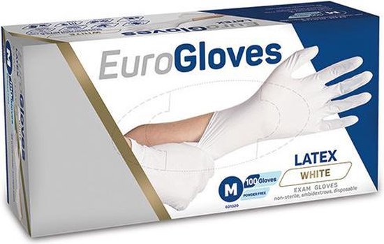 EuroGloves Handschoen Latex, ongepoederd maat M, Wit 100stuks