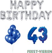 43 jaar Verjaardag Versiering Ballon Pakket Blauw & Zilver