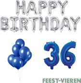 36 jaar Verjaardag Versiering Ballon Pakket Blauw & Zilver