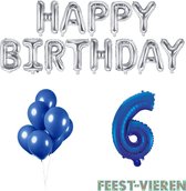 6 jaar Verjaardag Versiering Ballon Pakket Blauw & Zilver