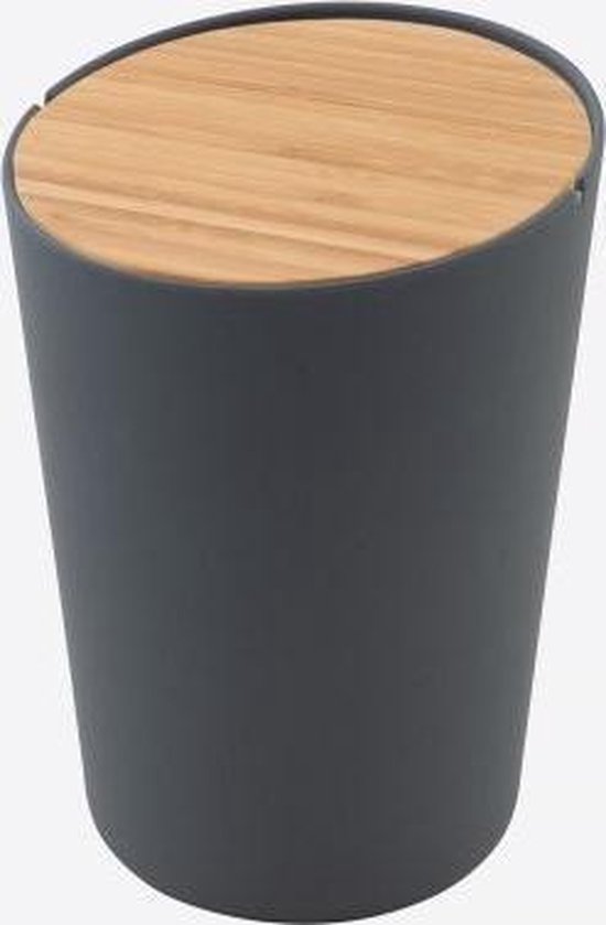 Poubelle fibre bambou, couvercle bambou gris foncé by Margriet Foolen