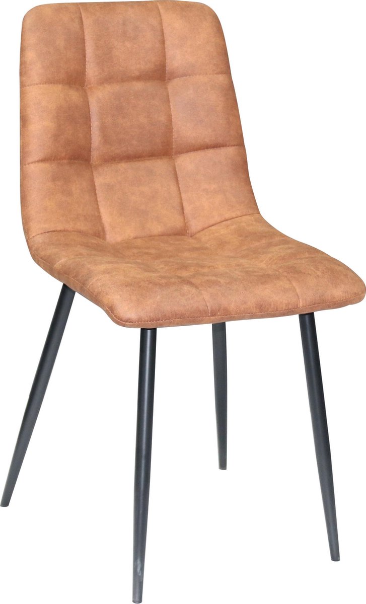 Eetkamerstoel Rio - Set van 4 - Bruin - Lederlook - Mircrovezel - Eetkamerstoel - Eetkamerstoelen - Woonkamerstoelen