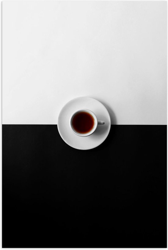 Poster – Koffie met Zwart/Wit Vlak - 60x90cm Foto op Posterpapier