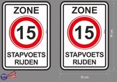 Stapvoets Rijden verkeersbord sticker 15 km set van 2 stuks