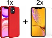 iphone 11 hoesje rood siliconen case - 2x iphone 11 screenprotector screen protector