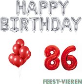 86 jaar Verjaardag Versiering Ballon Pakket Rood & Zilver