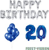 20 jaar Verjaardag Versiering Ballon Pakket Blauw & Zilver